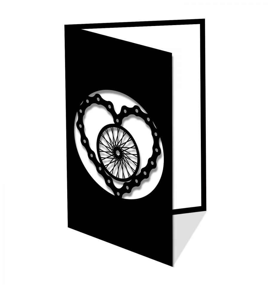 Carte de souhaits - Chaîne de bicyclette en coeur noir et blanc